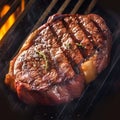 Grill magic Beef flank steak in close up, cooking with mouthwatering aroma