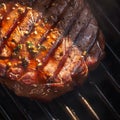 Grill magic Beef flank steak in close up, cooking with mouthwatering aroma