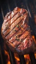 Grill magic Beef flank steak in close up, cooking with mouthwatering aroma