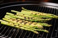 grill marks on asparagus stems in a grill wok