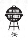 Grill Master Meat On Fire Barbecue Menu Vector Design Element. Outdoor Food Meal Creative Rough Sign