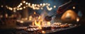 The Grill Master Preparing Juicy Burgers Over an Open Flame at Night..AI generated image Royalty Free Stock Photo