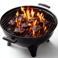A grill with meat on it with flames coming out of it Royalty Free Stock Photo