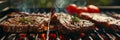 A grill with meat and vegetables on it by AI generated image Royalty Free Stock Photo
