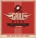 Grill menu retro poster design template