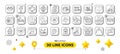 Grill pan, Fireworks and Gift box line icons pack. For web app. 3d design elements. Vector Royalty Free Stock Photo