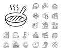 Grill pan line icon. Cooking food griddle sign. Plane jet, travel map and baggage claim. Vector