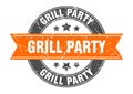 grill party round stamp with orange ribbon Royalty Free Stock Photo