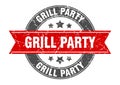 Grill party round stamp with red ribbon Royalty Free Stock Photo