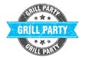 grill party round stamp with turquoise ribbon Royalty Free Stock Photo