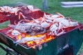 Grill prawn cooking crabs seafood. Royalty Free Stock Photo