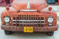 The grill of a rusted vintage pickup truck in Texas