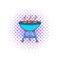 Grill sausages icon, comics style