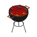 Grill and sausages . Iron grille for frying meat Royalty Free Stock Photo