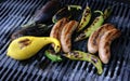 Grill - squash, peppers, sausage & eggplant Royalty Free Stock Photo