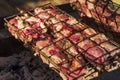 Grill with steak baked on charcoal