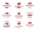 Grill Steak Labels, and Design Elements. Steaks for BBQ and Grill Steakhouse Labels Royalty Free Stock Photo