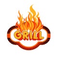 Grill sticker on flames background.