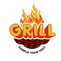 Grill sticker on flames background.