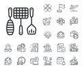 Grill tools line icon. Barbecue utensils sign. Plane jet, travel map and baggage claim. Vector Royalty Free Stock Photo