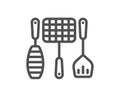 Grill tools line icon. Barbecue utensils sign. Vector Royalty Free Stock Photo