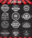 Grill vintage design elements and badges set on chalkboard Royalty Free Stock Photo