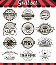 Grill vintage design elements and badges set