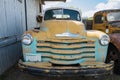 The grille of an antique Chevrolet truck parked in Pomeroy, Washington, USA - May 4, 2021