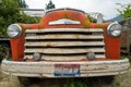 The grille of a 1951 Chevy pickup truck in a junkyard in Idaho, USA - July 26, 2021 Royalty Free Stock Photo