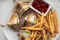 Grilled American Chicken Club Sandwich With Fried Potato Royalty Free Stock Photo