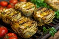 Grilled Artichokes, Barbeque Vegetables, Artichokes Roasted in Olive Oil, Copy Space