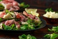 Grilled Asparagus, parma ham salad with mozzarella cheese and green vegetables Royalty Free Stock Photo