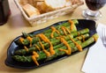 Grilled asparagus with romesco