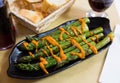 Grilled asparagus with romesco
