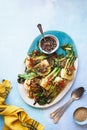 Grilled baby bok choy vegetables with ginger sesame sauce