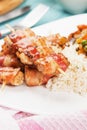 Grilled bacon and chicken skewer