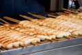 Grilled bananas on charcoal grill. Street food in thailand Royalty Free Stock Photo