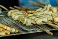 Grilled bananas for dessert being grilled on the rack