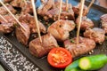 Grilled barbecue meat on stick sever with vegetables Royalty Free Stock Photo