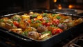 Grilled barbecue tomato cooking, freshness, healthy eating, heat, meal, fire generated by AI