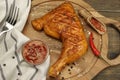 Grilled BBQ Chicken Leg Quarter On Wood Board, Top View Royalty Free Stock Photo