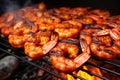grilled bbq spiced shrimps cooling off smoke