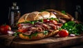 Grilled beef and pork ciabatta sandwich freshness generated by AI