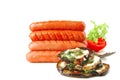 Grilled beef sausages on white Royalty Free Stock Photo
