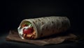 Grilled beef shawarma wrap sandwich with fresh vegetables and guacamole generated by AI