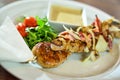 Grilled beef shishkabobs on table close up Royalty Free Stock Photo