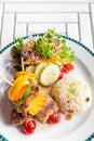 Grilled beef skewer with rice Royalty Free Stock Photo