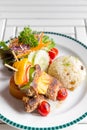 Grilled beef skewer with rice Royalty Free Stock Photo