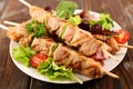 Grilled beef skewer with salad Royalty Free Stock Photo