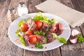 Grilled beef skewer and tomato Royalty Free Stock Photo